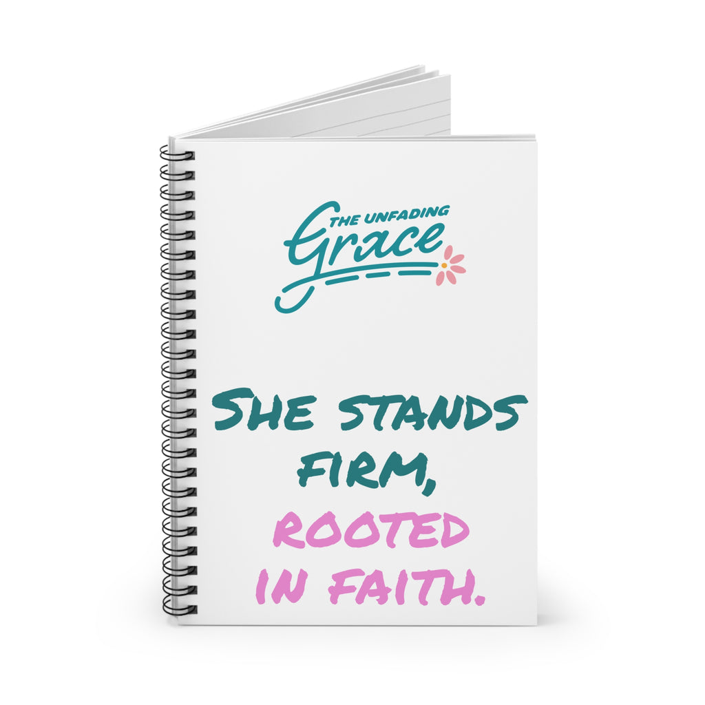 Faith Journal Notebook — "She Stands Firm, Rooted in Faith" Spiral Notebook