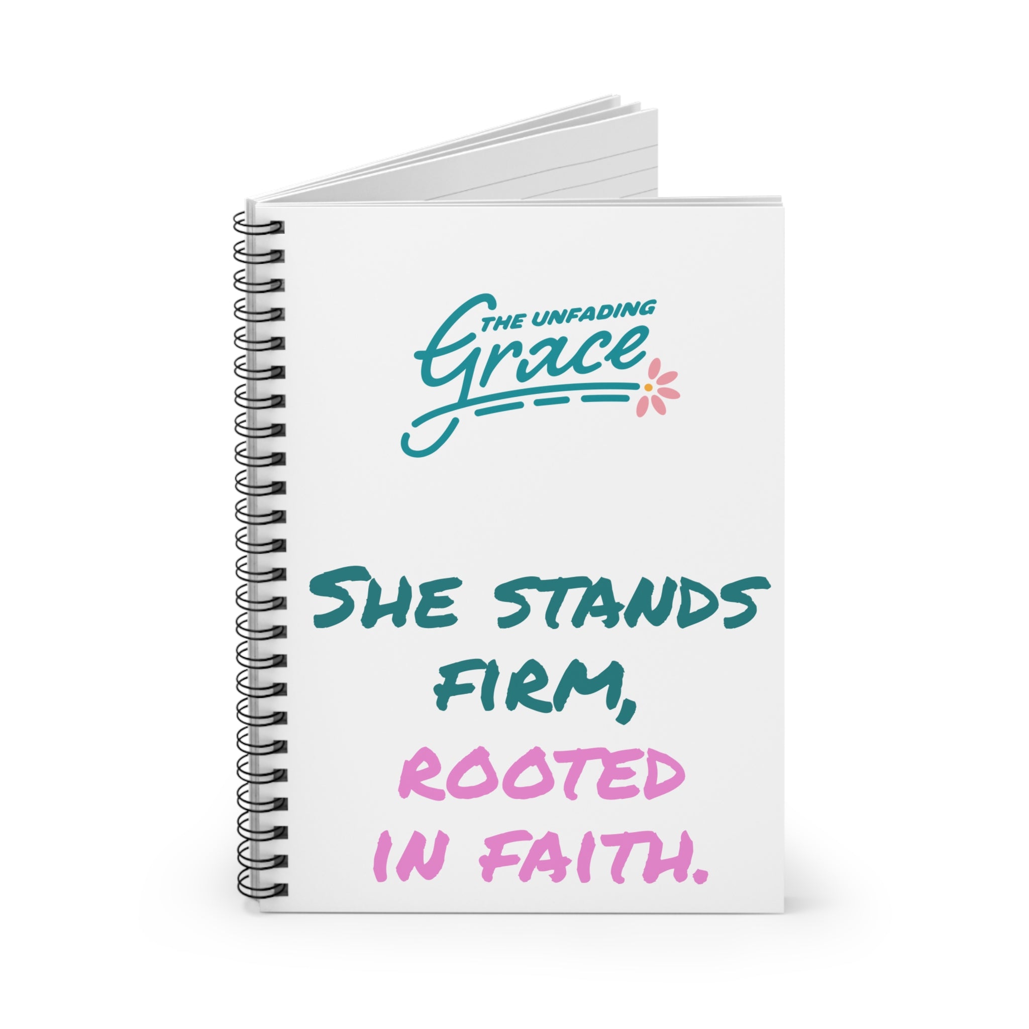 Faith Journal Notebook — "She Stands Firm, Rooted in Faith" Spiral Notebook