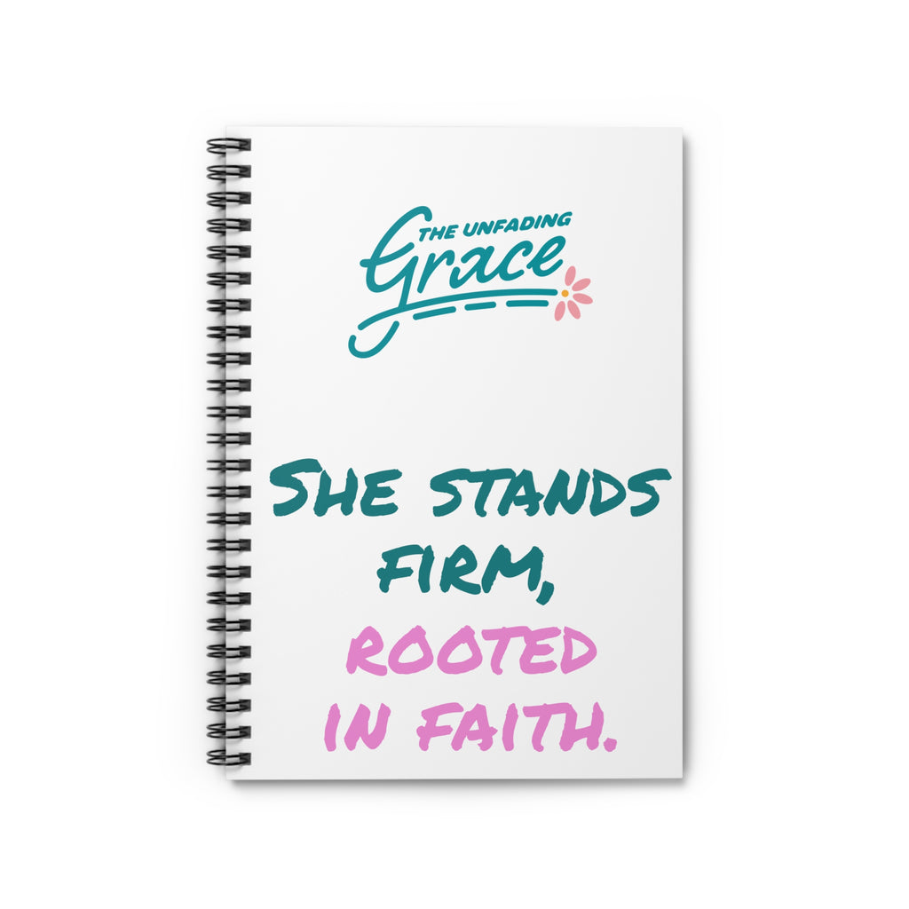 Faith Journal Notebook — "She Stands Firm, Rooted in Faith" Spiral Notebook