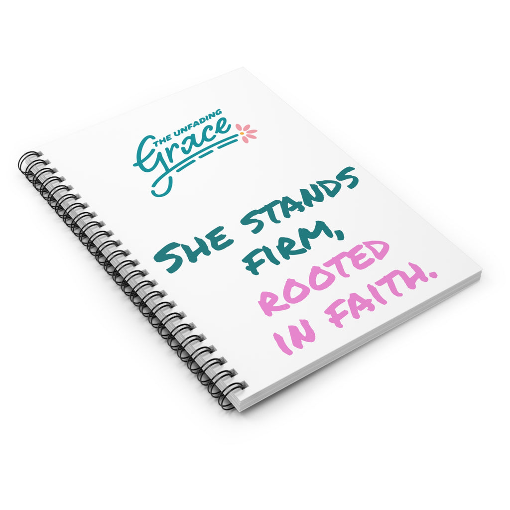 Faith Journal Notebook — "She Stands Firm, Rooted in Faith" Spiral Notebook