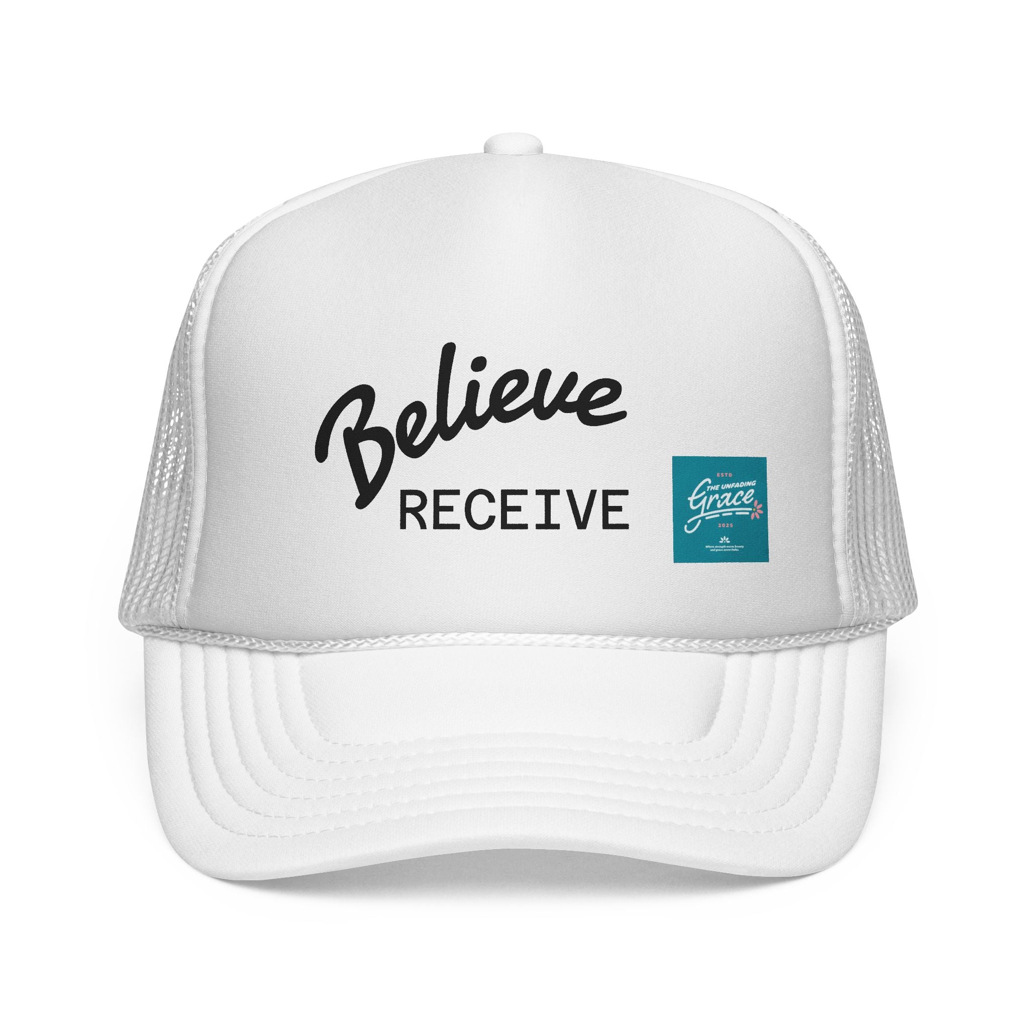 Believe Receive Trucker Hat — Inspirational Mesh Cap