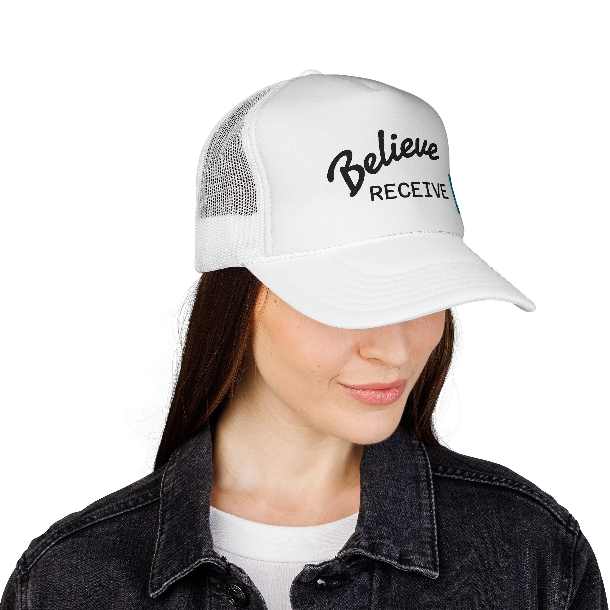 Believe Receive Trucker Hat — Inspirational Mesh Cap